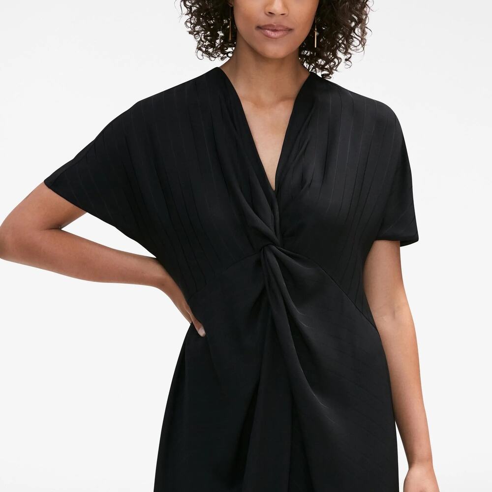 M.M LaFleur Tina Front Twist Black Stripe Short Sleeve Dress Size L - Picture 3 of 8